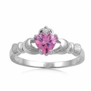 Sterling Silver Pink Claddagh Ring size 8